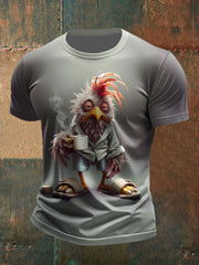 T-shirt décontracté à imprimé poulet drôle pour hommes