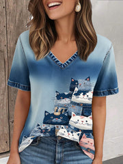 T-shirt de chat de denim des femmes