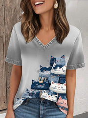 T-shirt de chat de denim des femmes
