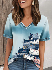 T-shirt de chat de denim des femmes
