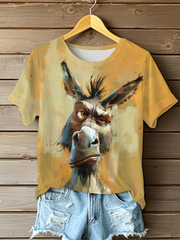 T-shirt décontracté imprimé drôle d'âne pour femmes