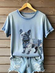 Femmes Français Pattern Patchwork Art T-Shirt