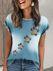 T-shirt imprimé patte denim femme