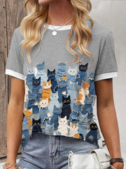 T-shirt de chat de denim des femmes