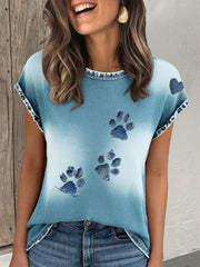 T-shirt imprimé patte denim femme