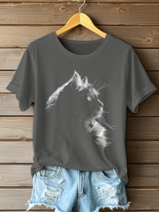 T-shirt décontracté à imprimé chat mignon pour femmes