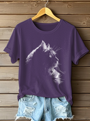 T-shirt décontracté à imprimé chat mignon pour femmes