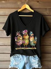 T-shirt décontracté à imprimé poulet mignon pour femmes