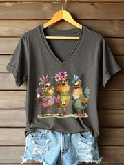 T-shirt décontracté à imprimé poulet mignon pour femmes