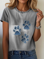 T-shirt Denim Paw Femme