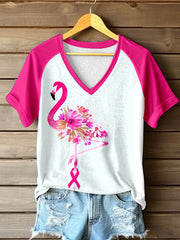 T-shirt femme rose flamant imprimé cancer du sein