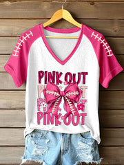 Women's Breast Cancer Awareness Bow Imprimer V-Neck T-Shirt