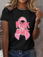 T-shirt imprimé rose pour femmes sensibilisation au cancer du sein