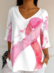 Haut Femme Rose Imprimé Ruban Cancer Du Sein