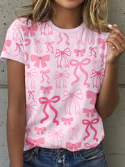 T-shirt Femme Rose Imprimé Nœud