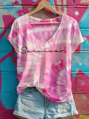 T-shirt Femme Survivor Rose Ruban Imprimé Tie-Dye