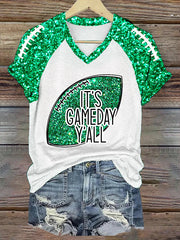 Femmes C'est Football Y'all Glitter Imprimer Football Fans Cadeau Casual V-Neck Tee