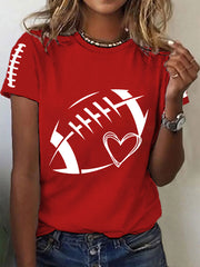 Femmes Football Lover Football Coeur O-cou T-shirt à manches courtes