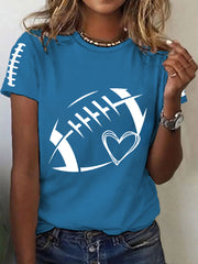Femmes Football Lover Football Coeur O-cou T-shirt à manches courtes
