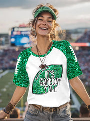 T-shirt décontracté pour femme It's Gameday Y'all Glitter Print Football Fans