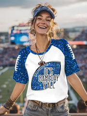 T-shirt décontracté pour femme It's Gameday Y'all Glitter Print Football Fans