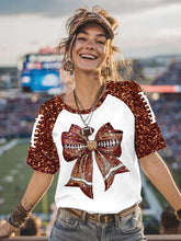 Femmes Paillettes Football Bow Imprimer Football Fans Gameday Casual Tee