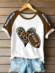 Femmes Football Lover Football Coeur O-cou T-shirt à manches courtes