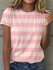 T-shirt Femme Rose Rayé Imprimé