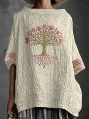 Cancer du sein féminin Le ruban rose est le haut imprimé de l'arbre de la santé