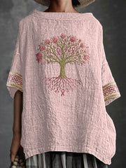 Cancer du sein féminin Le ruban rose est le haut imprimé de l'arbre de la santé