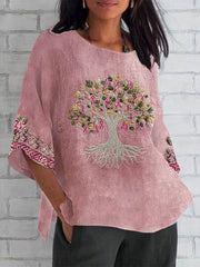 Cancer du sein féminin Le ruban rose est le haut imprimé de l'arbre de la santé