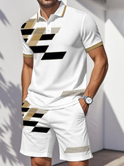 Ensemble deux pièces décontracté à imprimé géométrique pour hommes