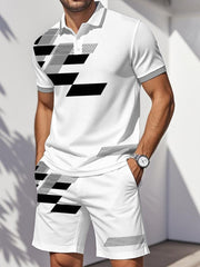 Ensemble deux pièces décontracté à imprimé géométrique pour hommes