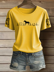 T-shirt à manches courtes Horse Heartbeat Horse Lover pour femme