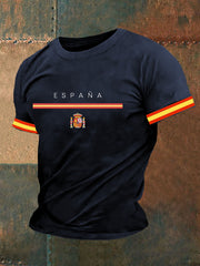 Haut à manches courtes imprimé drapeau de l'Espagne pour hommes