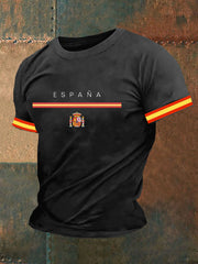 Haut à manches courtes imprimé drapeau de l'Espagne pour hommes