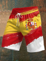 Short décontracté à imprimé drapeau espagnol pour hommes