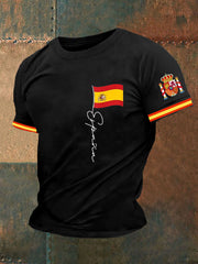 T-shirt à manches courtes imprimé drapeau Espagne pour homme