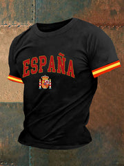 Haut à manches courtes imprimé drapeau de l'Espagne pour hommes