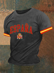 Haut à manches courtes imprimé drapeau de l'Espagne pour hommes