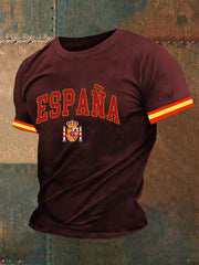 Haut à manches courtes imprimé drapeau de l'Espagne pour hommes