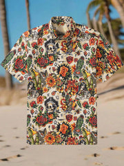 Chemise à manches courtes décontractée à imprimé floral rétro style hawaïen pour hommes