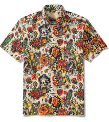 Chemise à manches courtes décontractée à imprimé floral rétro style hawaïen pour hommes