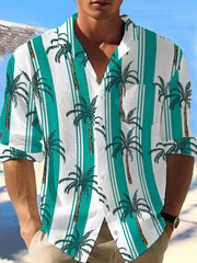 Chemise hawaïenne à manches longues Coconut Tree Waffle pour hommes