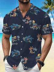 Chemise de vacances décontractée à imprimé palmier Surf Vintage pour hommes