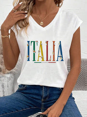 Tops à col en V à l'italienne pour femmes