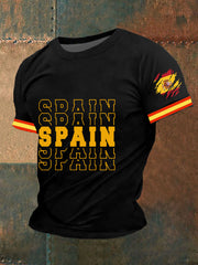 T-shirt à manches courtes imprimé drapeau Espagne pour homme