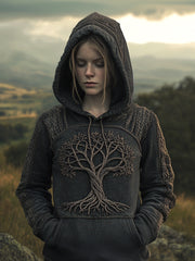 Chandail à capuchon brodé délavé Tree of Life Femme