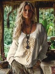 T-shirt Vintage en coton et lin pour femme Viking Tree Of Life Art