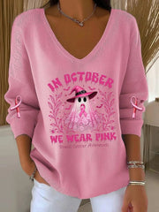 Femmes Casual Cancer Du Sein Nous Portons Octobre Rose Ghost Pit Stripe Haut À Manches Longues